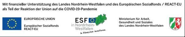 Logos Europäische Union, ESF und Ministerium für Arbeit, Gesundheit und Soziales des Landes NRW